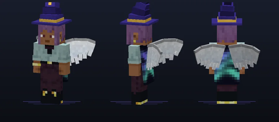 Aurora cape with wizard hat and angel wings